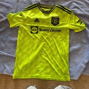 adidas Neon Yellow Kids Manchester United TeamViewer Jersey Cristiano RONALDO